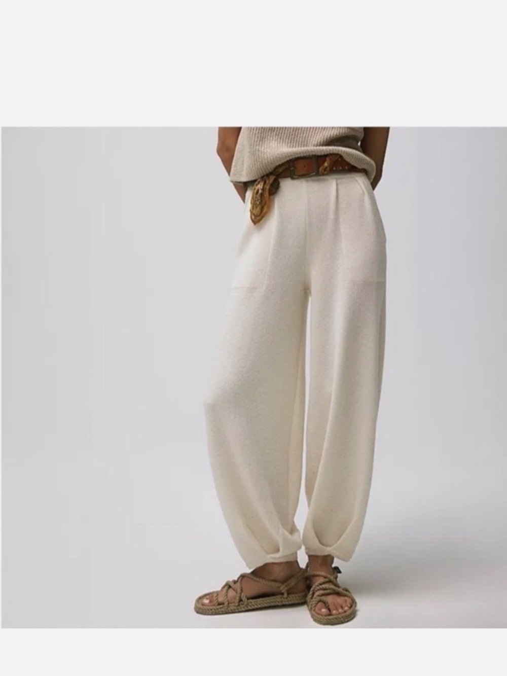 Free People Beach Freya Knit Pants high rise balloon leg linen blend